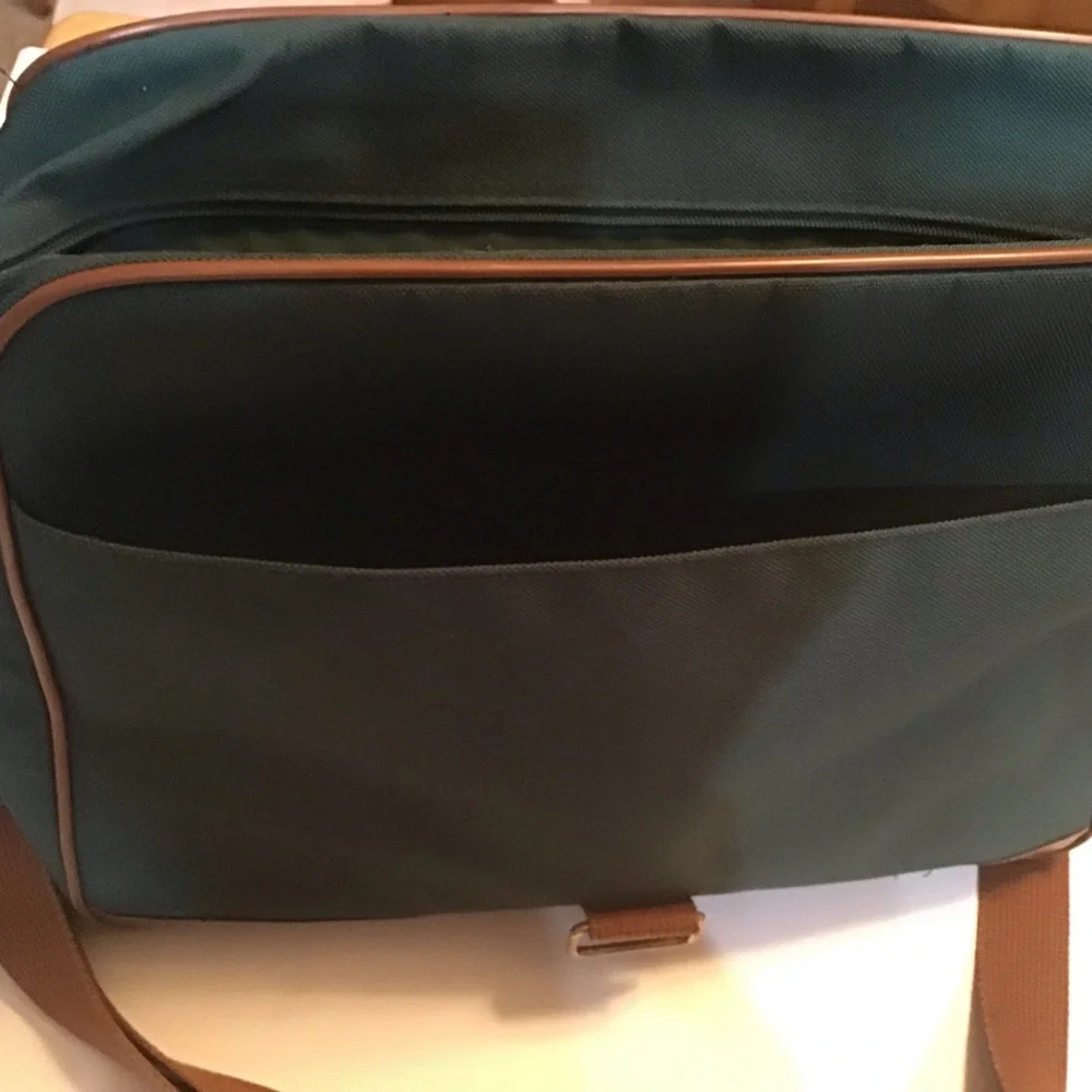 Polo Ralph Lauren Vintage Messenger Bag Hunter Green Brown Leather Trim